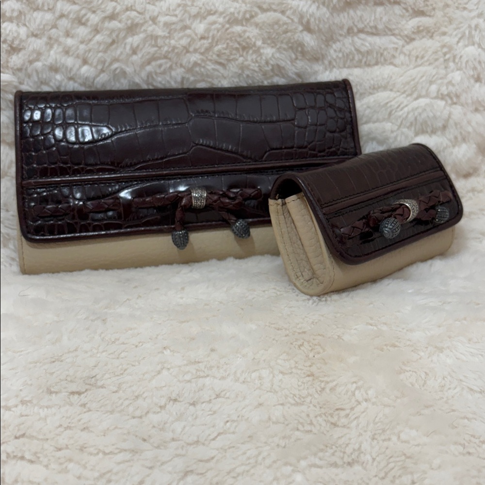 Brighton Brown Crocodile-Embossed Wallet and lip stick holder